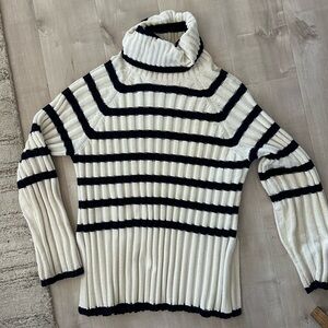 Altar'd State Navy and Cream Striped Turtleneck Sweater